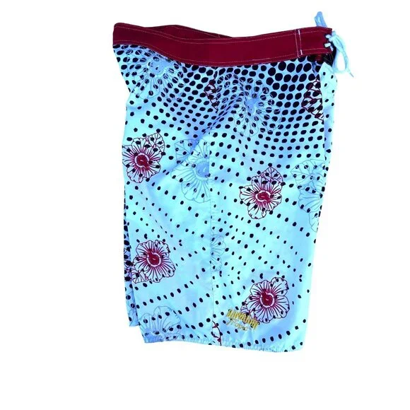 Hawaiian Tropic Mens Sz 34 Multi Color Floral Polka Dot Board Shorts Front Tie - Picture 6 of 7